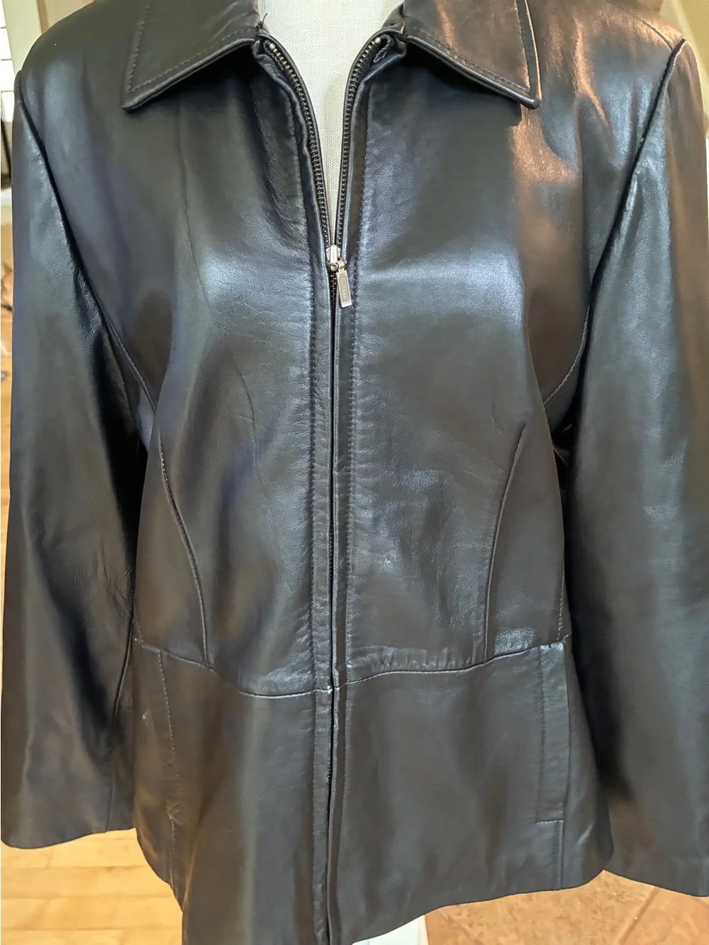 croft & barrow Women's Black Leather Zip Jacket